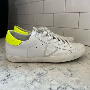 Philippe Model Paris PRSX Low Top Sneakers Size 8.5 EU 40 White With Neon NWOB